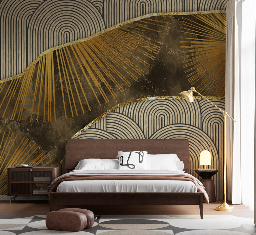 Altın Yaprak ve Art Deco Kemerler Duvar Kağıdı – uygulama görseli 5