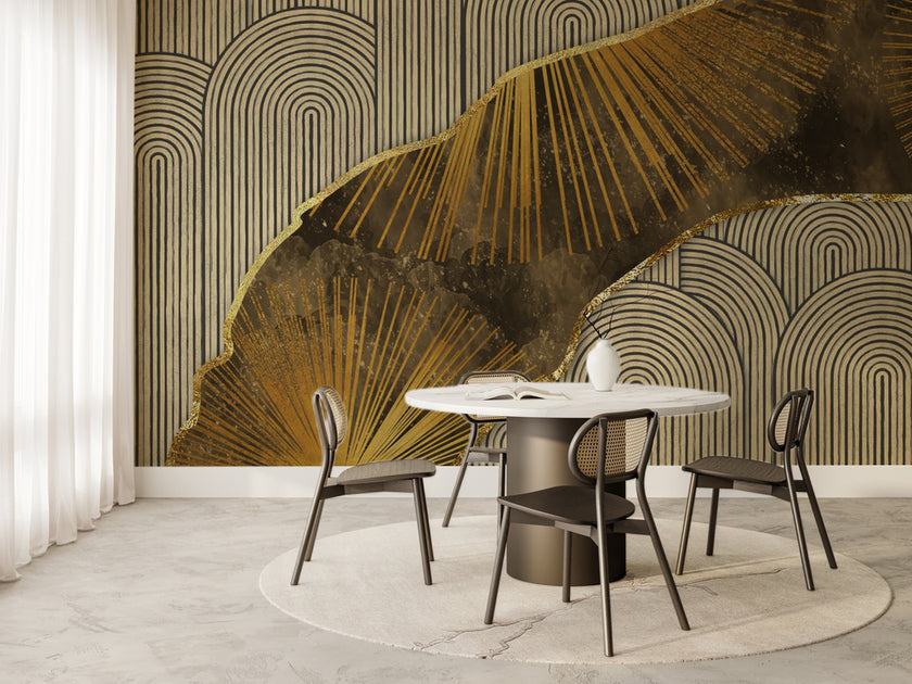 Altın Yaprak ve Art Deco Kemerler Duvar Kağıdı – uygulama görseli 6