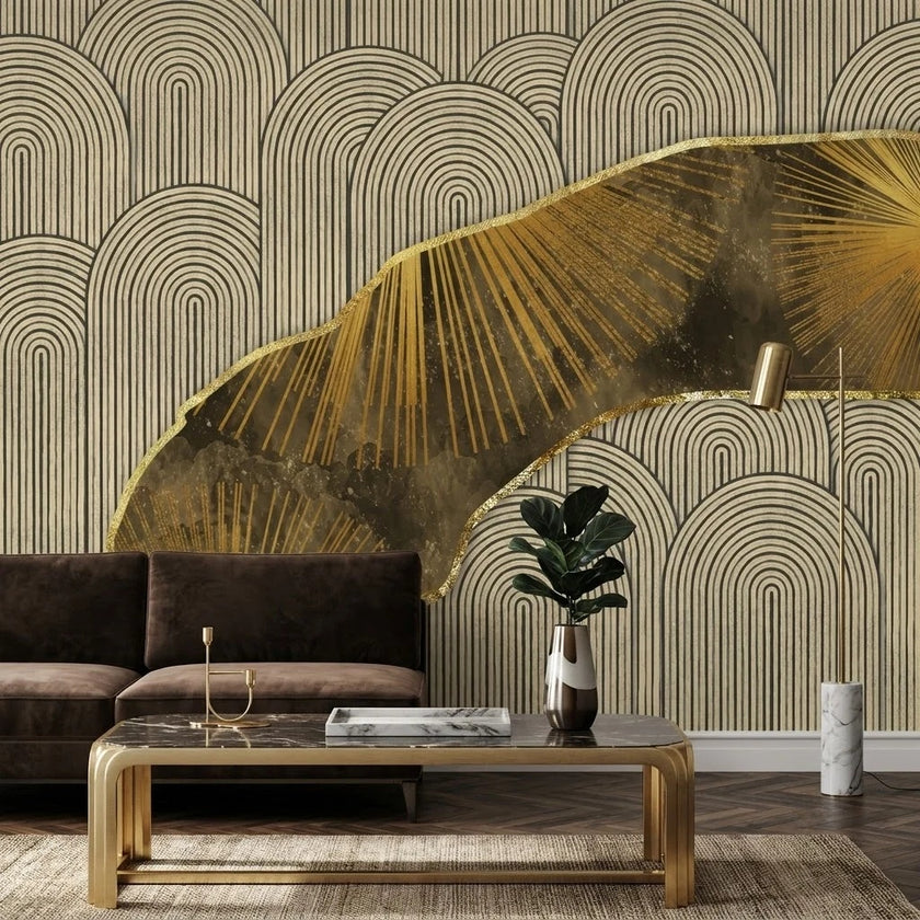 Altın Yaprak ve Art Deco Kemerler Duvar Kağıdı