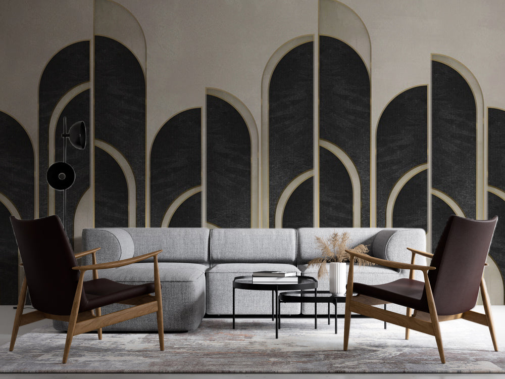 Siyah ve Bej Art Deco Kemerler Duvar Kağıdı – uygulama görseli 4