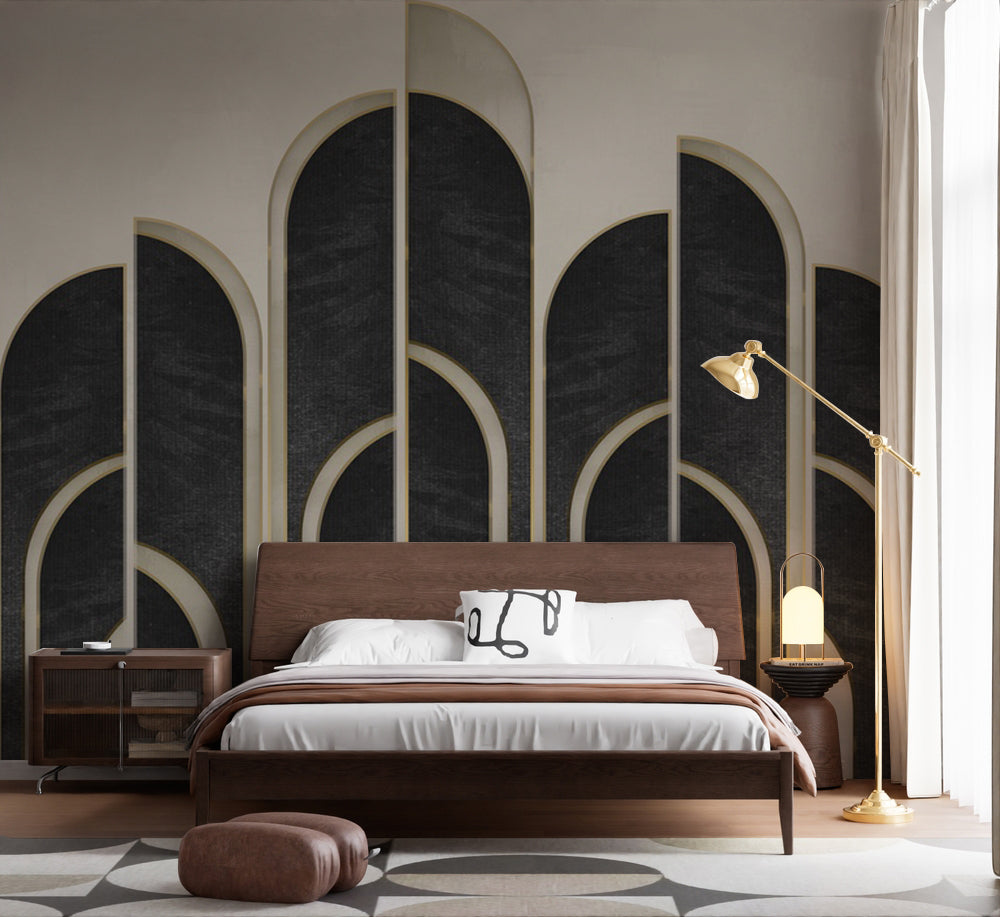 Siyah ve Bej Art Deco Kemerler Duvar Kağıdı – uygulama görseli 5
