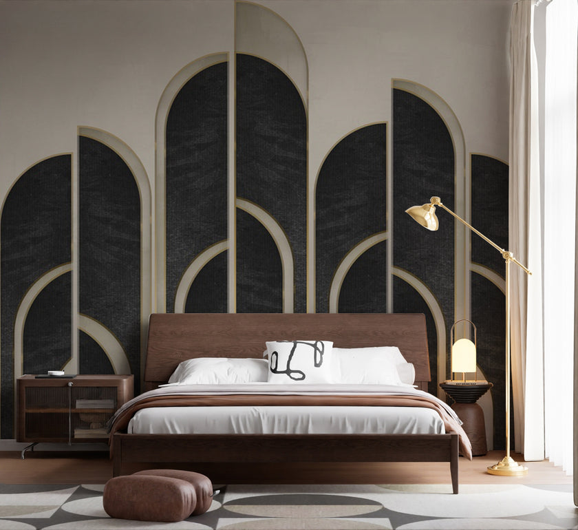 Siyah ve Bej Art Deco Kemerler Duvar Kağıdı – uygulama görseli 5