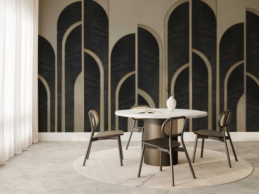 Siyah ve Bej Art Deco Kemerler Duvar Kağıdı – uygulama görseli 6