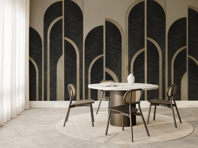 Siyah ve Bej Art Deco Kemerler Duvar Kağıdı – uygulama görseli 6