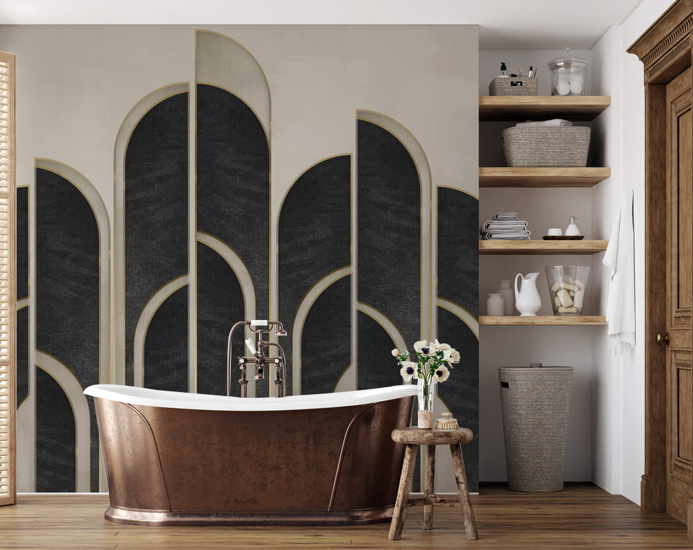 Siyah ve Bej Art Deco Kemerler Duvar Kağıdı – uygulama görseli 7