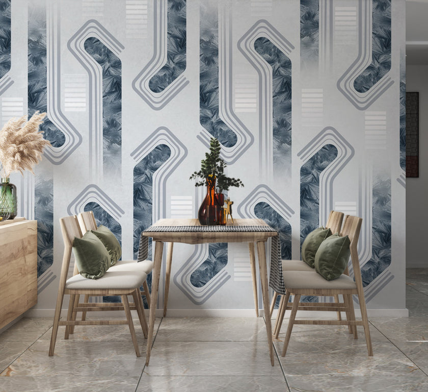 Mavi Gri Modern Geometrik Desenli Duvar Kağıdı – uygulama görseli 3