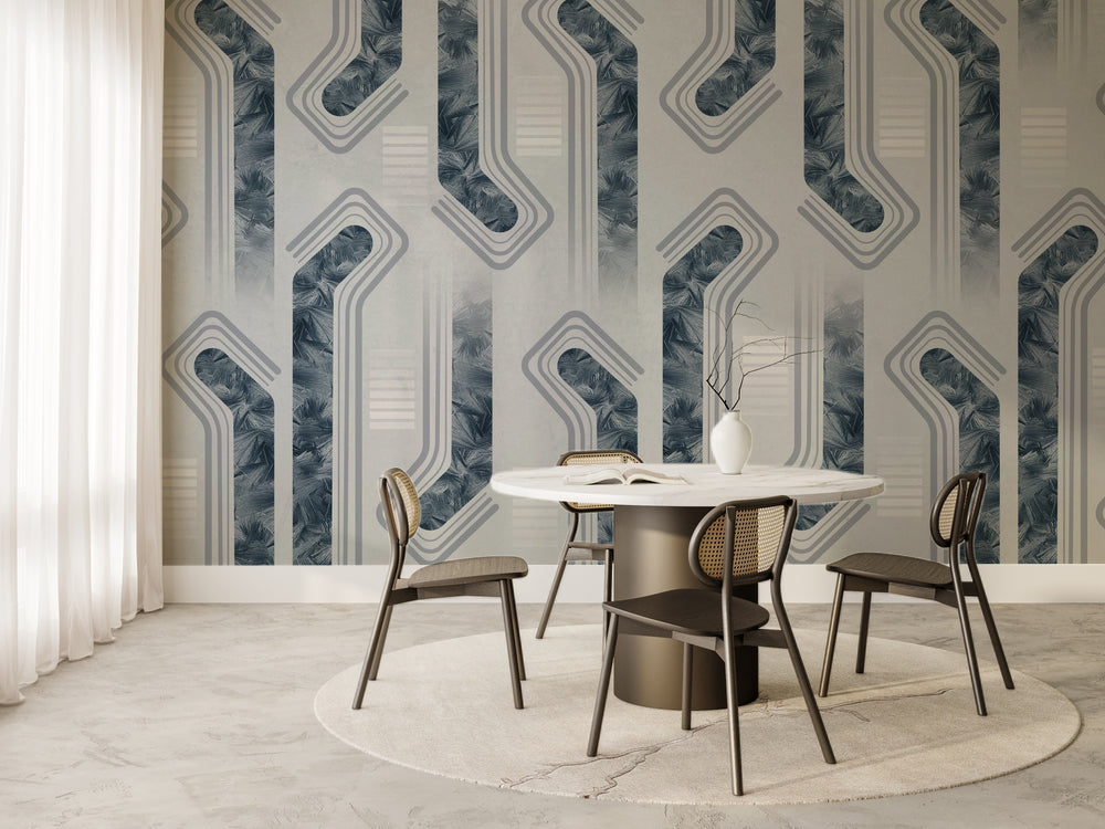 Mavi Gri Modern Geometrik Desenli Duvar Kağıdı – uygulama görseli 6