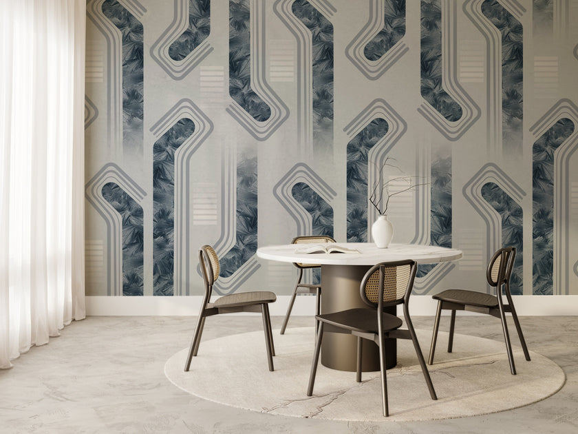 Mavi Gri Modern Geometrik Desenli Duvar Kağıdı – uygulama görseli 6