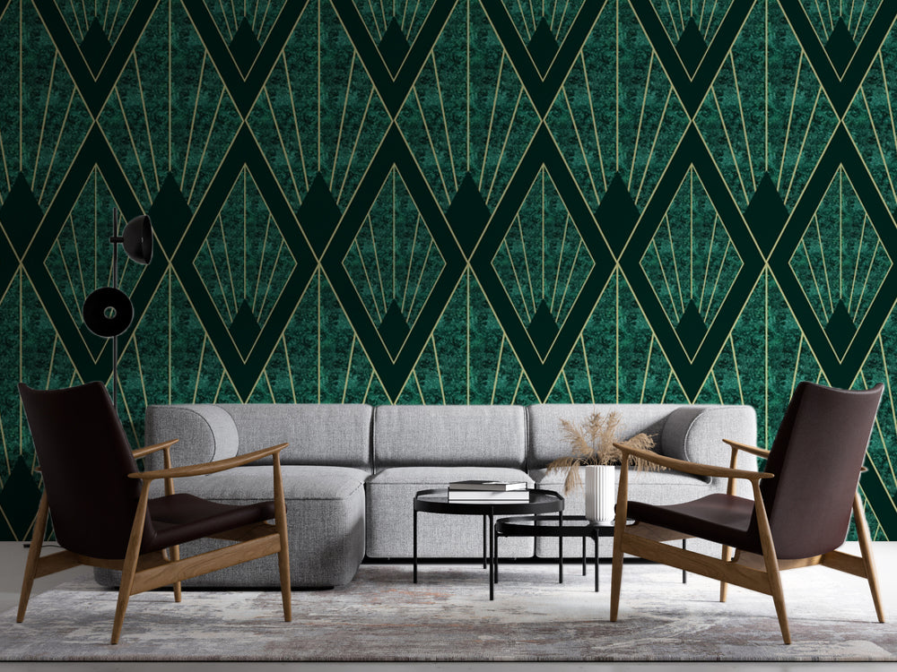 Art Deco Altın Baklava Desenli Duvar Kağıdı – uygulama görseli 4