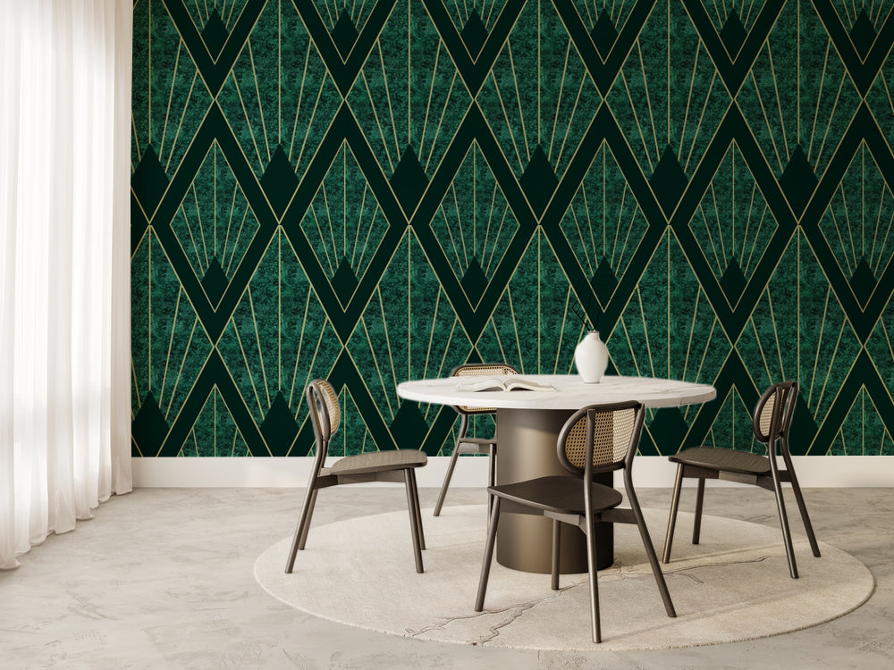 Art Deco Altın Baklava Desenli Duvar Kağıdı – uygulama görseli 6