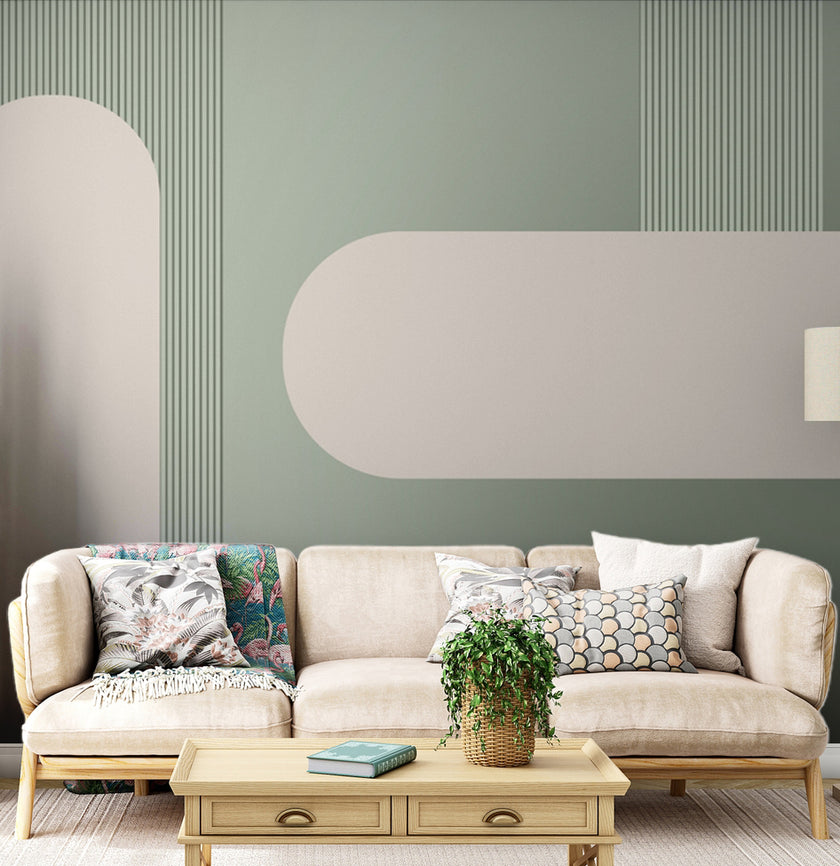 Mint Yeşili Minimal Kemer ve Çizgili Panel Duvar Kağıdı – uygulama görseli 2