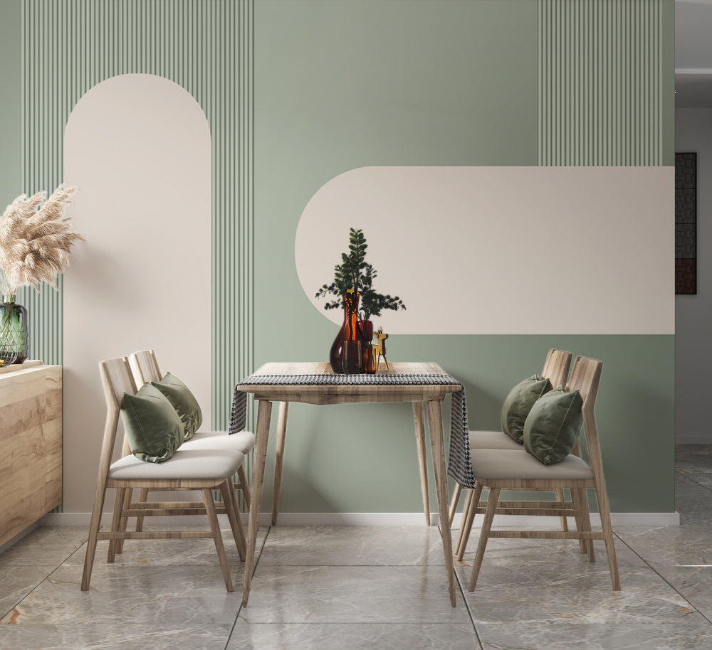 Mint Yeşili Minimal Kemer ve Çizgili Panel Duvar Kağıdı – uygulama görseli 3