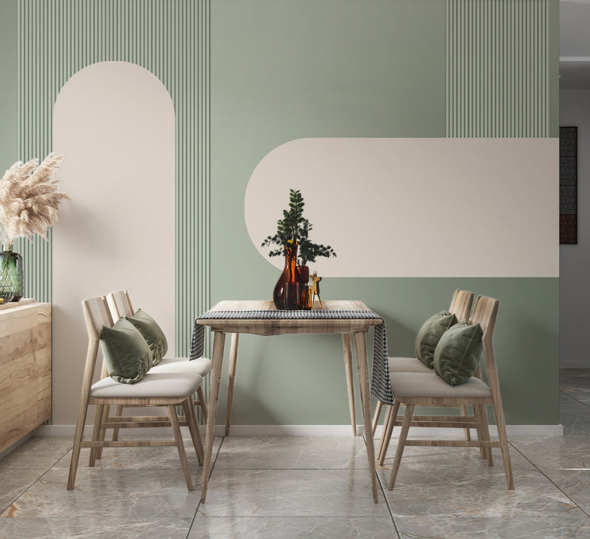 Mint Yeşili Minimal Kemer ve Çizgili Panel Duvar Kağıdı – uygulama görseli 3