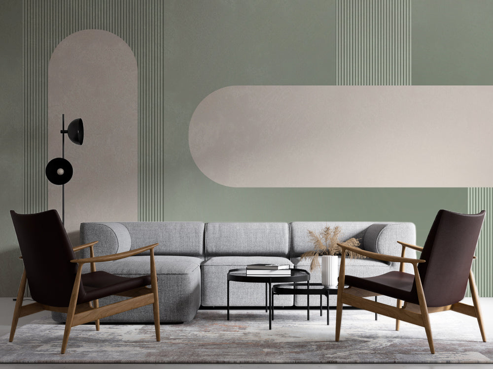Mint Yeşili Minimal Kemer ve Çizgili Panel Duvar Kağıdı – uygulama görseli 4