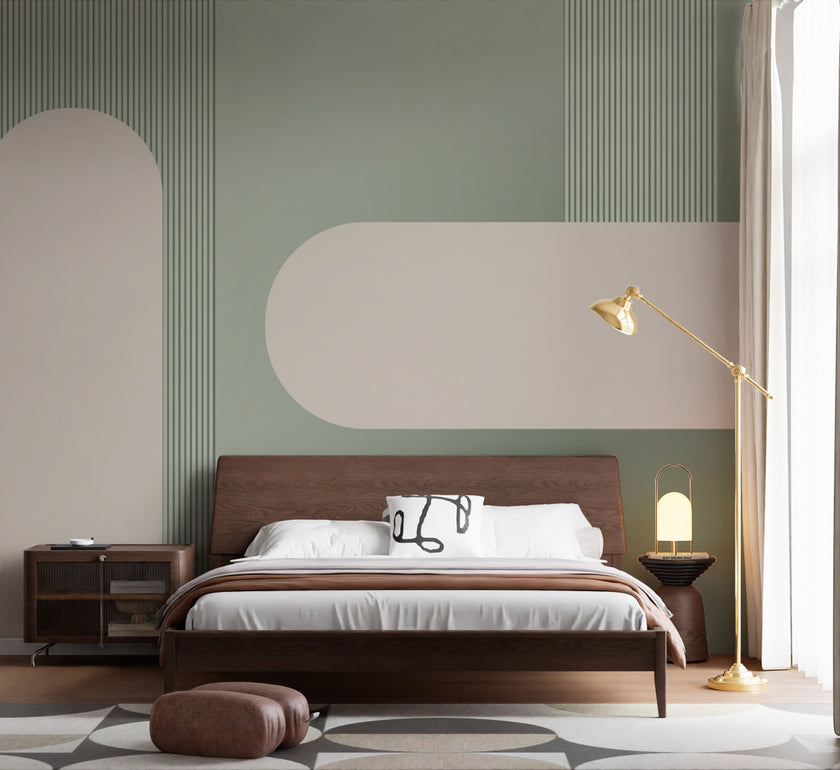 Mint Yeşili Minimal Kemer ve Çizgili Panel Duvar Kağıdı – uygulama görseli 5