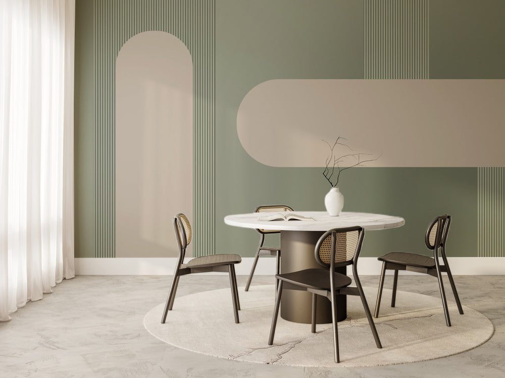 Mint Yeşili Minimal Kemer ve Çizgili Panel Duvar Kağıdı – uygulama görseli 6