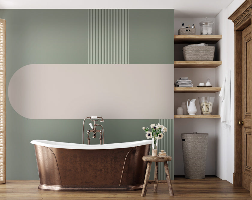 Mint Yeşili Minimal Kemer ve Çizgili Panel Duvar Kağıdı – uygulama görseli 7