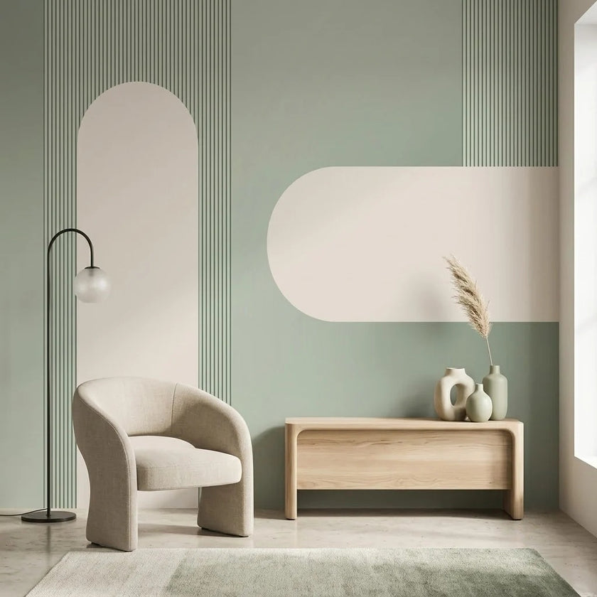 Mint Yeşili Minimal Kemer ve Çizgili Panel Duvar Kağıdı
