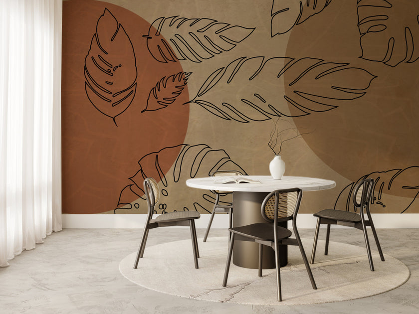 Boho Çizgi Yapraklar ve Kiremit Formlar Duvar Kağıdı – uygulama görseli 6