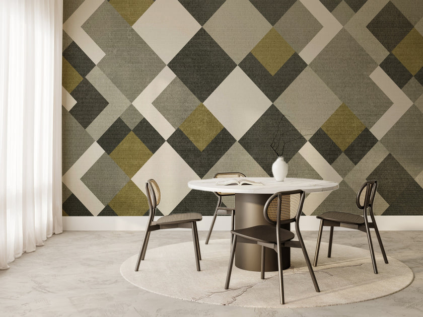 Gri ve Hardal Baklava Desenli Geometrik Duvar Kağıdı – uygulama görseli 6