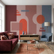 Retro Geometrik Formlar Duvar Kağıdı – Bordo, Pembe ve Mavi