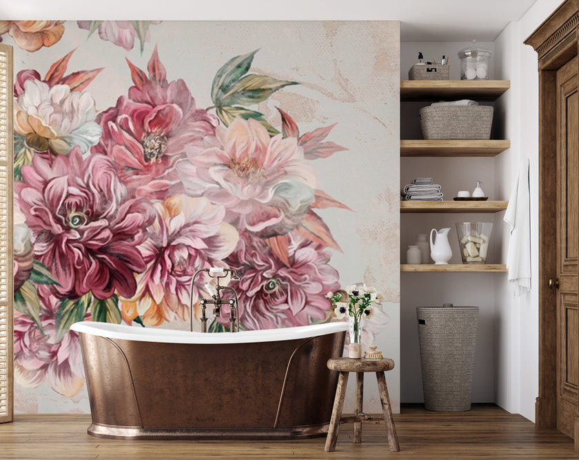 Pembe ve Bordo Köşe Çiçekleri Duvar Kağıdı – uygulama görseli 7