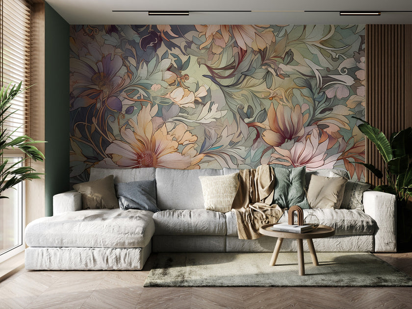 Art Nouveau Pastel Çiçekler Desenli Duvar Kağıdı – uygulama görseli 5