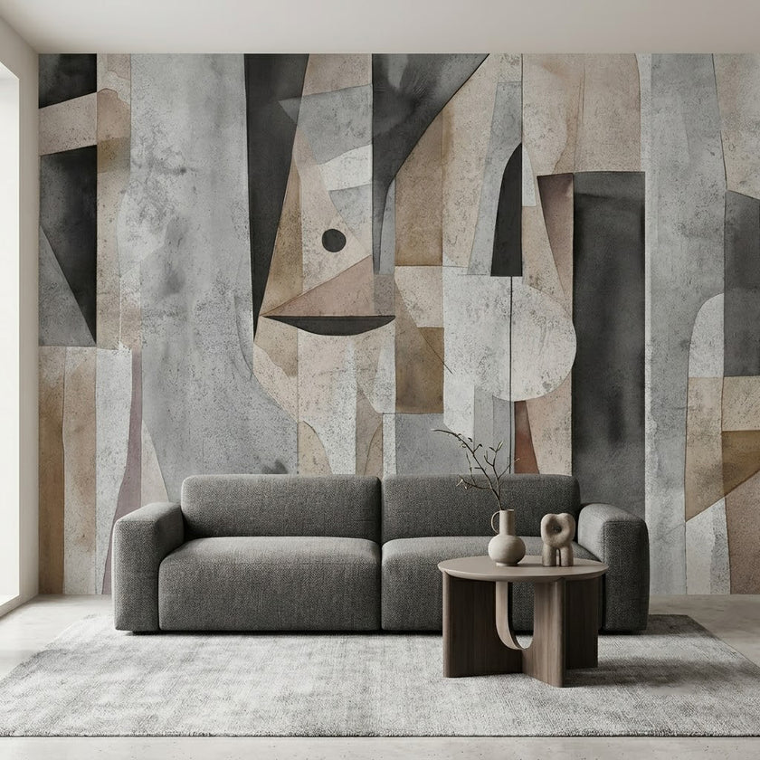 Soyut Geometrik Yüz Portresi Kübist Sanat Pastel Toprak Ton Duvar Kağıdı