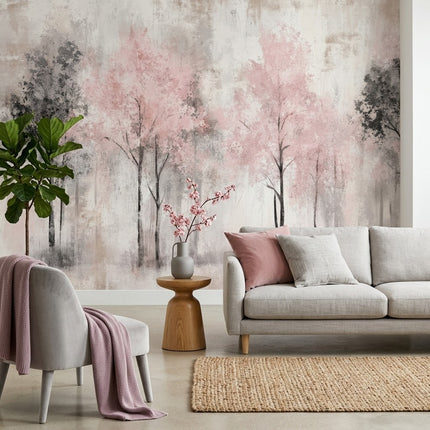 Kiraz Çiçeği Ağaçları Soyut Sakura Soft Pembe Pastel Bej Duvar Kağıdı