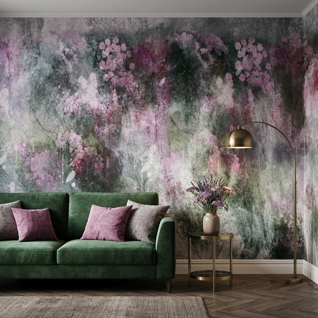 Yabani Çiçek Sis Rüya gibi Botanik Sis Soft Pastel Mor Pembe Duvar Kağıdı