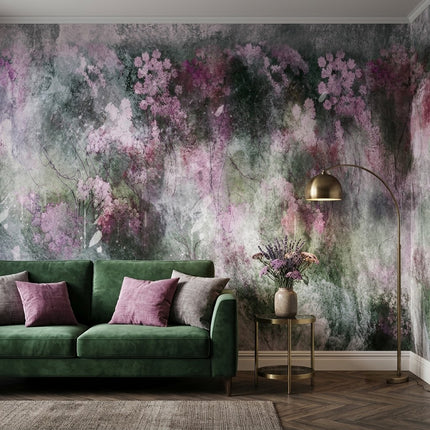 Yabani Çiçek Sis Rüya gibi Botanik Sis Soft Pastel Mor Pembe Duvar Kağıdı