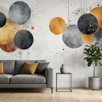 Daire Soyut Nötr Altın Serpinti Geometrik Soft Gri Turuncu Duvar Kağıdı