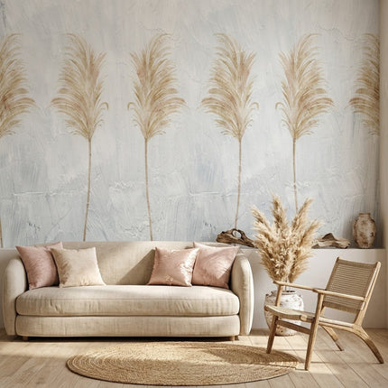 Pampas Otu Beyaz Boho Nötr Soft Bej Duvar Kağıdı