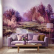 Sonbahar Ormanı Nehir Manzarası Romantik Suluboya Pastel Pembe Mor Duvar Kağıdı