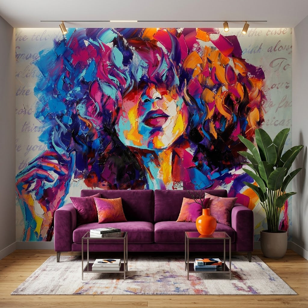 Renkli Kadın Portresi Afrodoku Canlı Soyut Portre Modern Sanat Pastel Duvar Kağıdı
