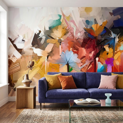 Renkli Soyut Çiçek Dokusu Canlı Modern Bahçesi Pastel Duvar Kağıdı