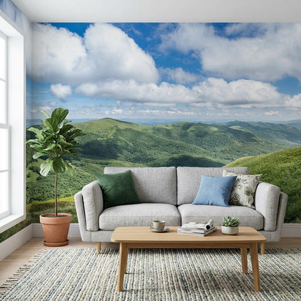 Alpin Sırt Panoraması Huzurlu Dağ Manzarası Mavi Yeşil Duvar Kağıdı