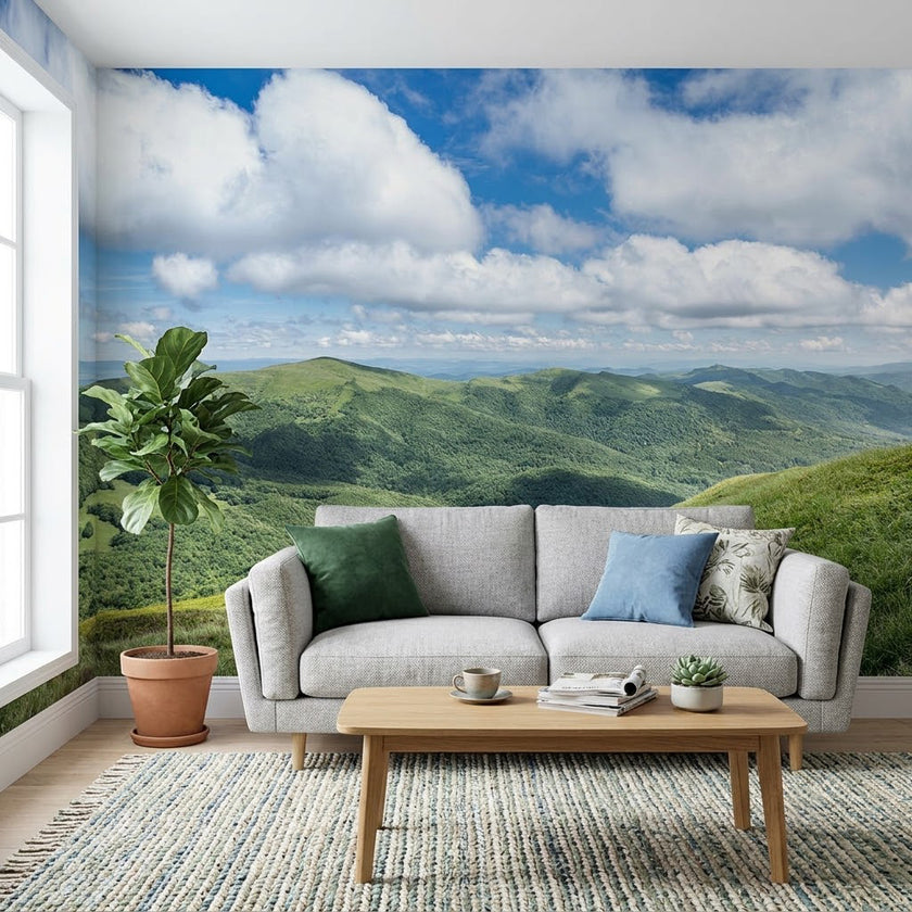Alpin Sırt Panoraması Huzurlu Dağ Manzarası Mavi Yeşil Duvar Kağıdı