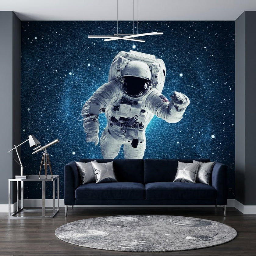 Epik Astronot Derin Uzayda Yıldızlar Arasında Süzülüyor Bilim Kurgu Lacivert Duvar Kağıdı