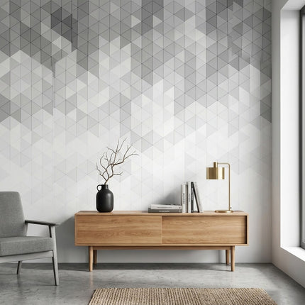 Modern Gri Geometrik Üçgen Mozaik Desen Minimalist Tasarım Gri Duvar Kağıdı