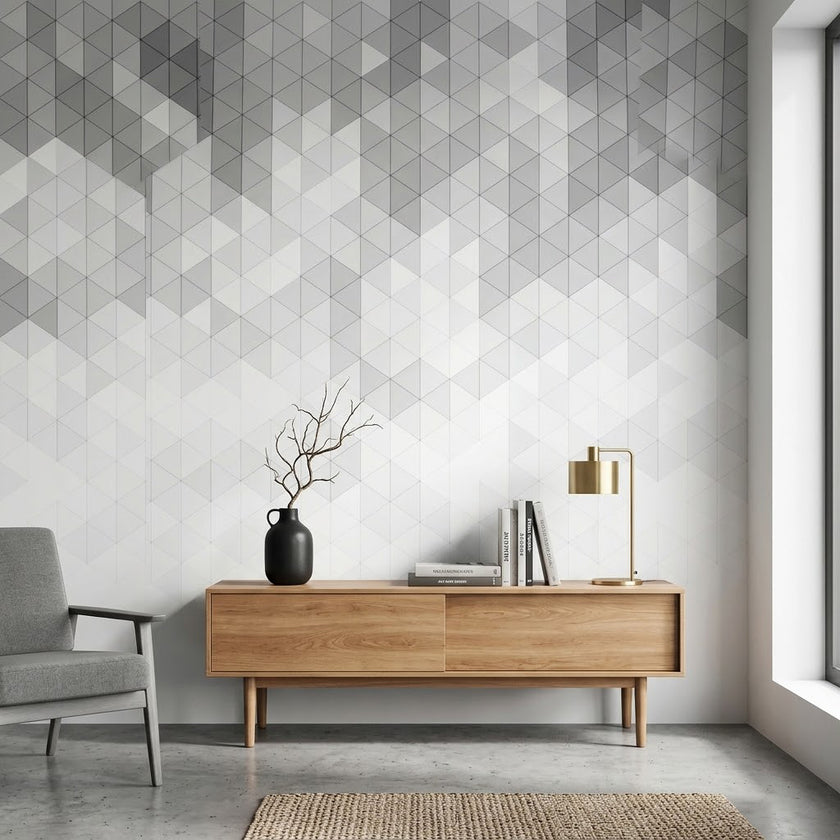 Modern Gri Geometrik Üçgen Mozaik Desen Minimalist Tasarım Gri Duvar Kağıdı