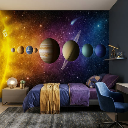 Canlı Güneş Sistemi Gezegenleri Kozmik Astronomi İllüstrasyonu Duvar Kağıdı
