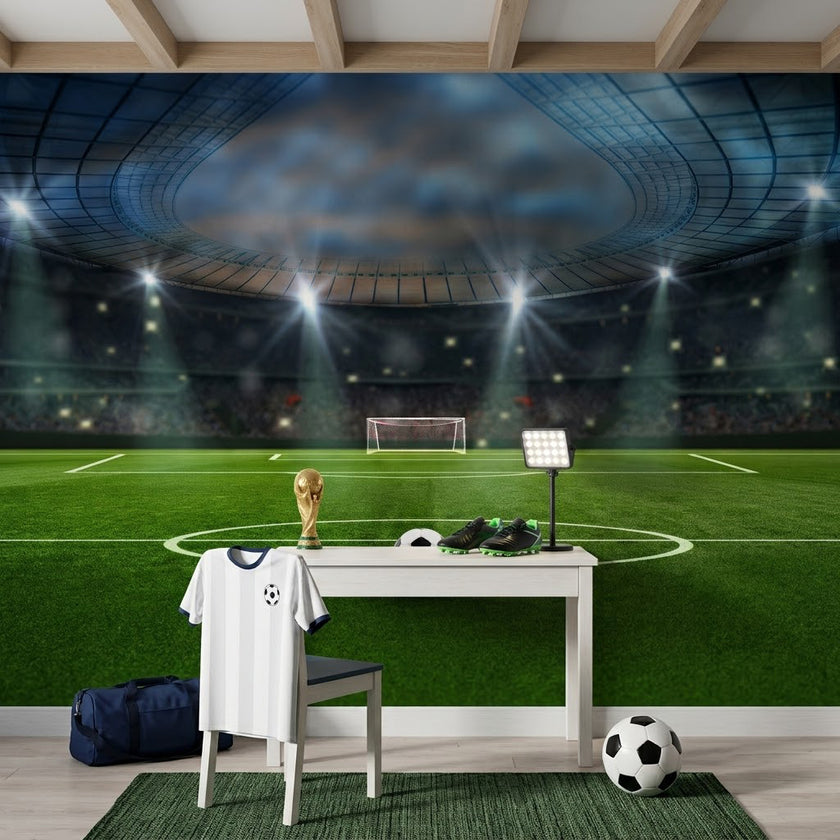 Modern Futbol Stadyumu Spot Işıkları Gece Arenası Topu Mavi Yeşil Duvar Kağıdı
