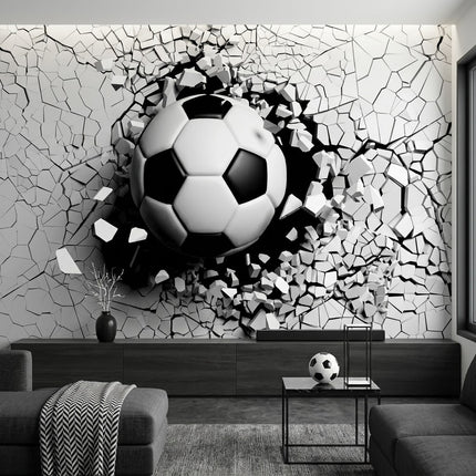Epik Çatlak Futbol Topu Patlaması Kırık Duvar 3D Gri Duvar Kağıdı