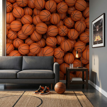 Dev Turuncu Basketbol Topları Yığını Deseni Duvar Kağıdı