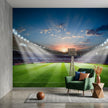 Epik Gün Batımı Futbol Stadyumu Panoraması Yeşil Mavi Duvar Kağıdı