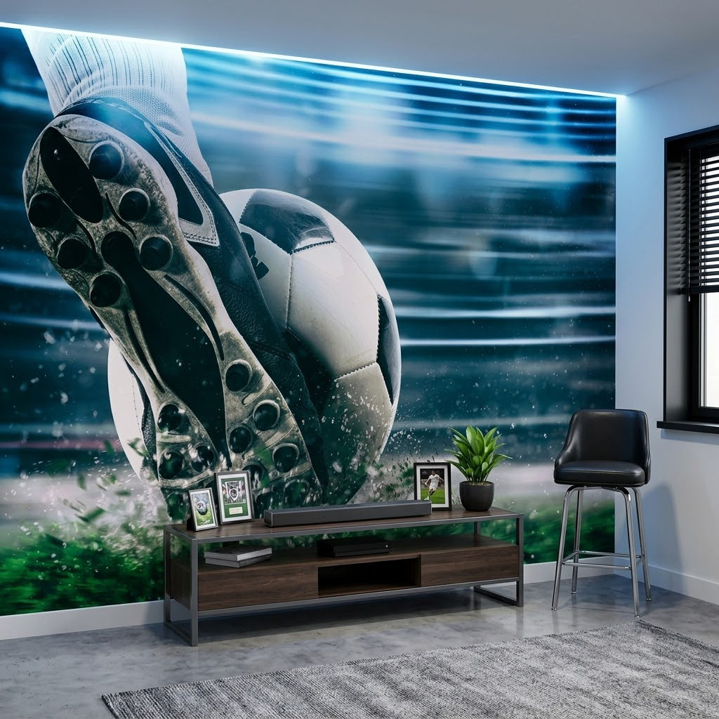 Futbol Topu Vuruşu Hız Patlaması Krampon Topa Vuruş Mavi Duvar Kağıdı