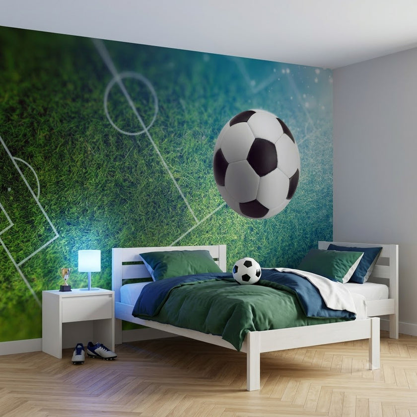 Futbol Topu Yeşil Saha Üzerinde Stadyum Çim Işık Parıltısı Duvar Kağıdı