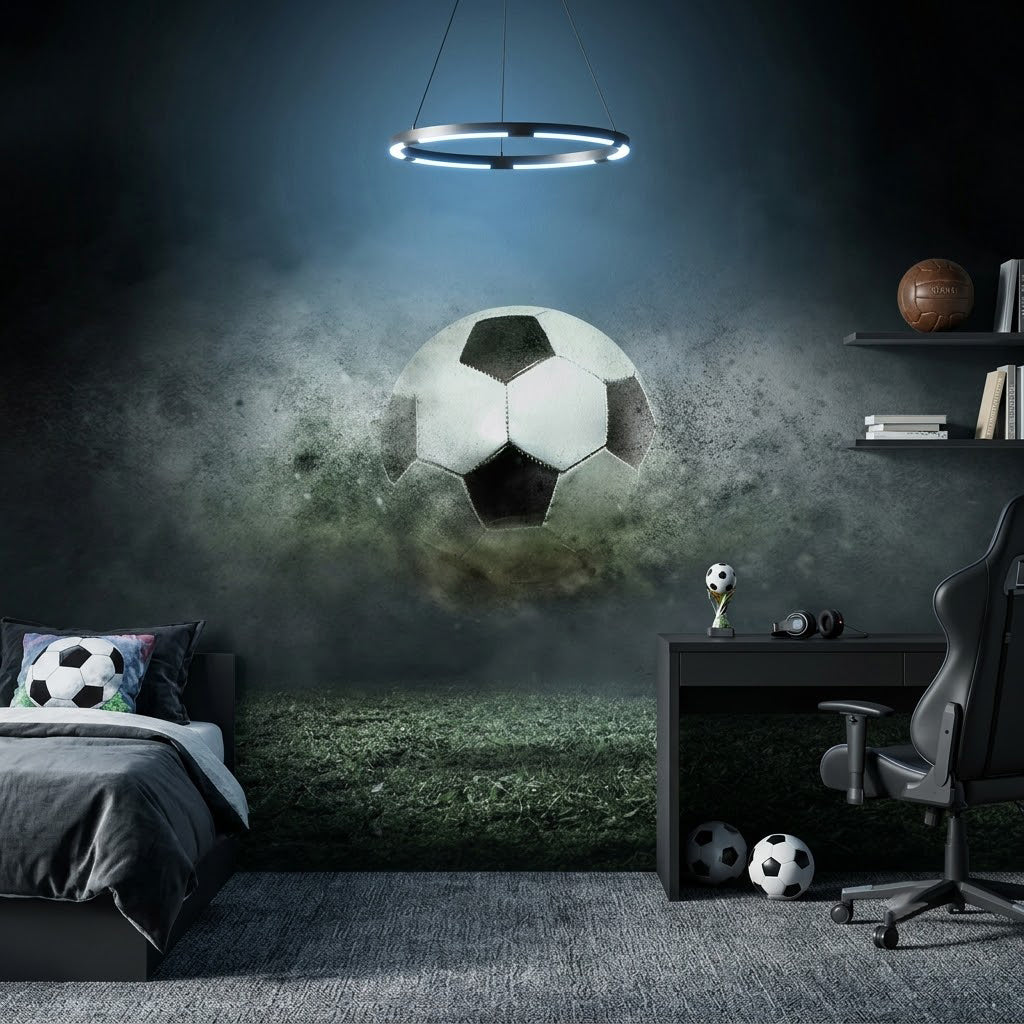 Futbol Topu Patlama Sis Efekti Dinamik Işık Altında Dramatik Gri Duvar Kağıdı
