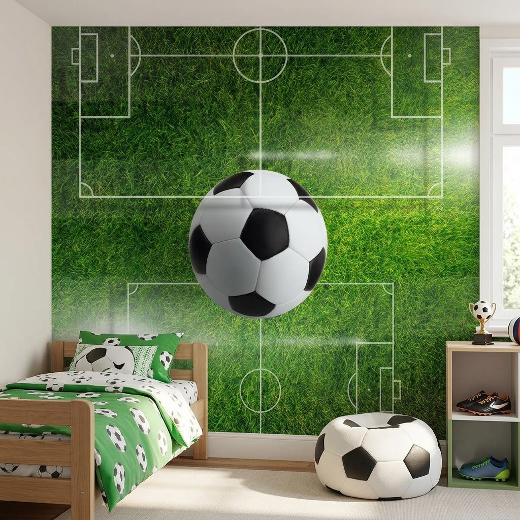 Dinamik Futbol Topu Yeşil Sahada Spot Işığı Stadyumu Duvar Kağıdı